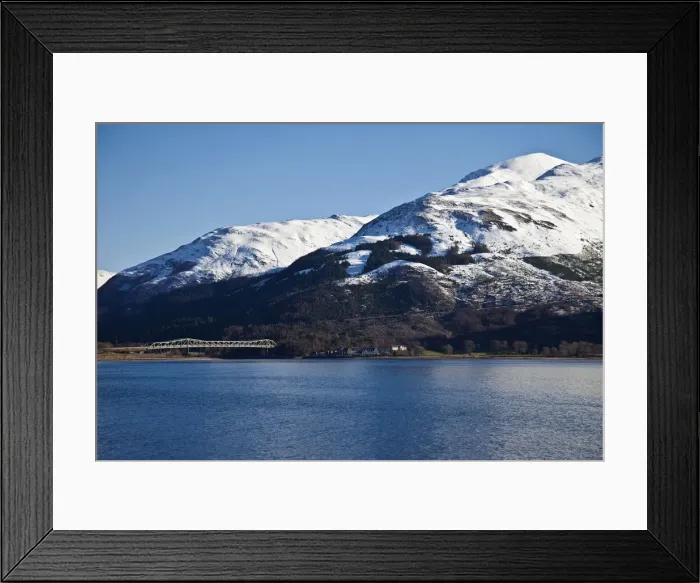 Framed Print : Loch Linnhe, Scotland. The sun snow covered peaks of Beinn a Bheithir behind Framed Print : Loch Linnhe, Scotland. The sun snow covered peaks of Beinn a Bheithir behind