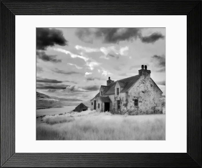 Framed Print : Infrared image of a derelict farmhouse near Arivruach, Isle of Lewis, Hebrides, Scotland