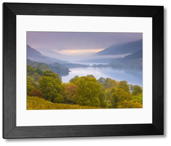 Framed Print : Loch Doine and Loch Voil on a misty autumn morning, Balquhidder Valley, Loch Lomond