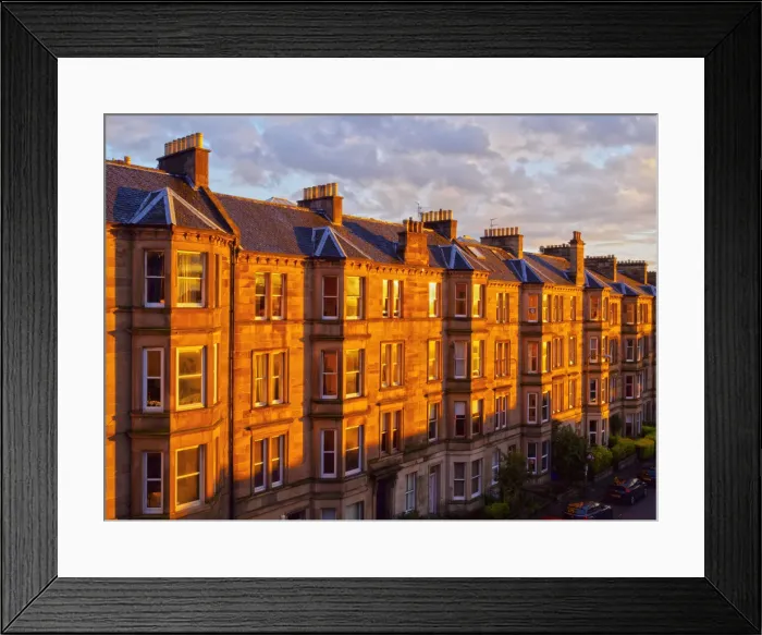 Framed Print : UK, Scotland, Lothian, Edinburgh, Traditional Terraced Houses on Polwarth Gardens Framed Print : UK, Scotland, Lothian, Edinburgh, Traditional Terraced Houses on Polwarth Gardens