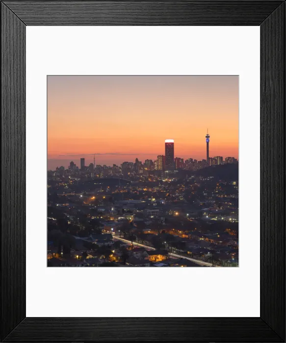 Framed Print : View of skyline at sunset, Johannesburg, Gauteng, South Africa Framed Print : View of skyline at sunset, Johannesburg, Gauteng, South Africa