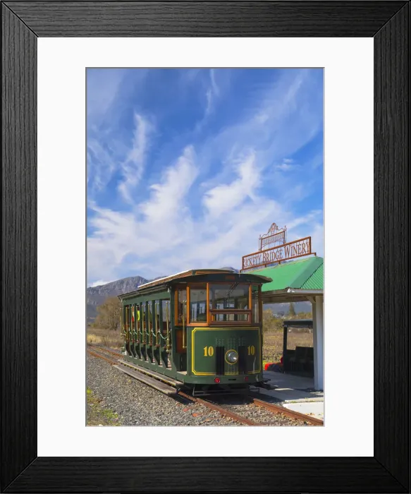Framed Print : Wine tram at Rickety Bridge Wine Estate, Franschhoek, Western Cape, South Africa Framed Print : Wine tram at Rickety Bridge Wine Estate, Franschhoek, Western Cape, South Africa