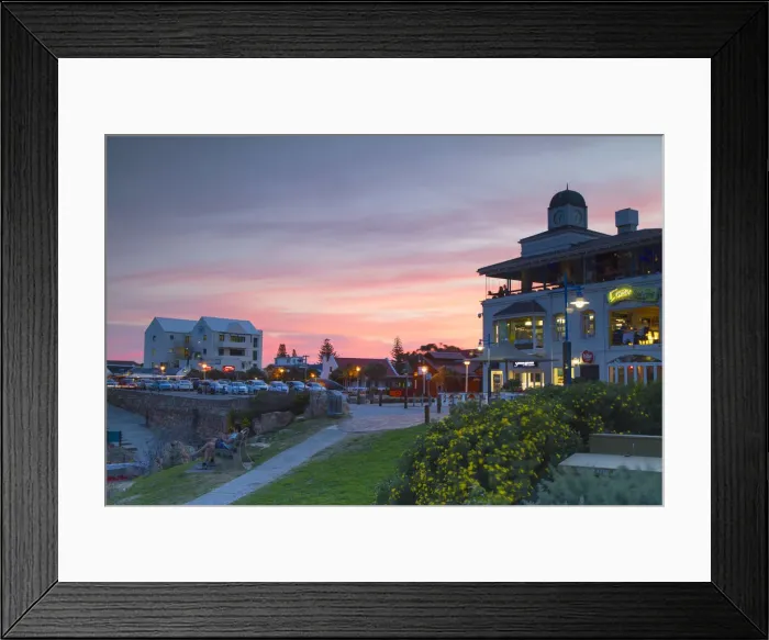 Framed Print : Restaurants at sunset, Hermanus, Western Cape, South Africa Framed Print : Restaurants at sunset, Hermanus, Western Cape, South Africa