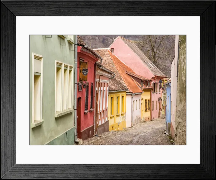 Framed Print : Streets of the medieval town Sighisoara, Transylvania, Romania Framed Print : Streets of the medieval town Sighisoara, Transylvania, Romania