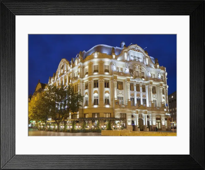 Framed Print : Restaurant in Piata Victoriei at dusk, Timisoara, Banat, Romania Framed Print : Restaurant in Piata Victoriei at dusk, Timisoara, Banat, Romania
