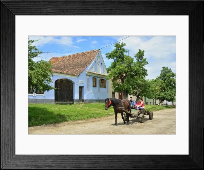 Framed Print : A horse and cart with a family in the Saxon village of Viscri, a Unesco World Heritage Framed Print : A horse and cart with a family in the Saxon village of Viscri, a Unesco World Heritage