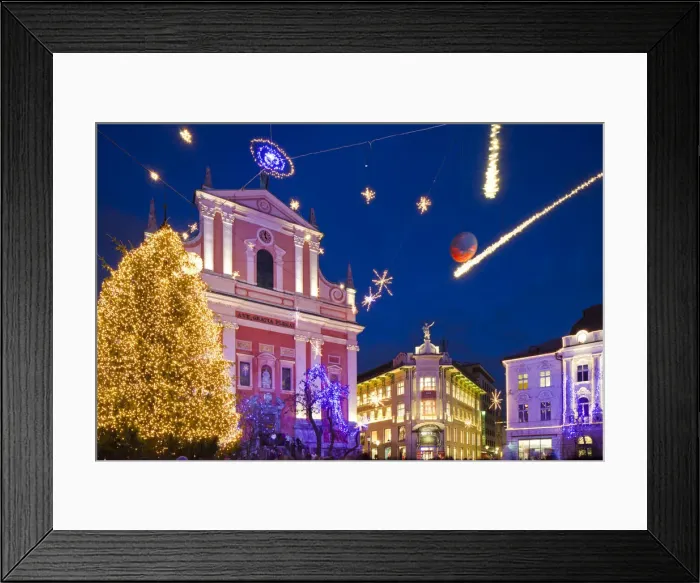 Framed Print : Slovenia, Central Slovenia, Ljubljana. Christmas Market in Preseren Square