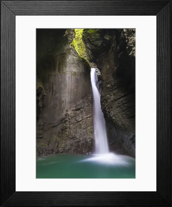 Framed Print : Slovenia, Goriska Region, Dreznica. Slap Kozjak is one of the most picturesque waterfalls