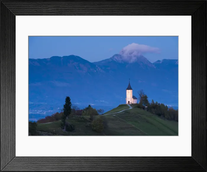 Framed Print : Church of St. Primoz at dusk, Jamnik, Gorenjska, Slovenia, Europe Framed Print : Church of St. Primoz at dusk, Jamnik, Gorenjska, Slovenia, Europe