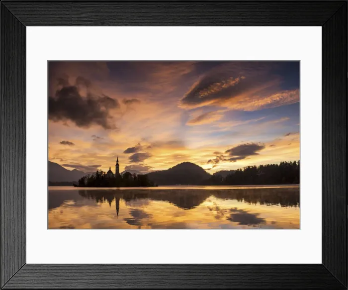 Framed Print : Lake Bled at Sunrise with Assumption of Marys Pilgrimage Church, Slovenia, Europe Framed Print : Lake Bled at Sunrise with Assumption of Marys Pilgrimage Church, Slovenia, Europe