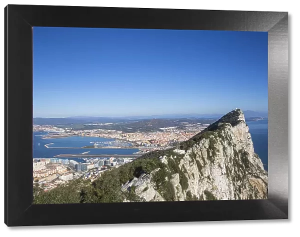 Gibraltar, View of Gibraltar rock, Gibraltar and in distance La Linea, Spain