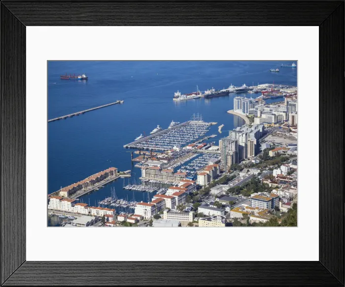 Framed Print : Gibraltar, View from Gibraltar rock of town, Queensway Quay and small boats marina Framed Print : Gibraltar, View from Gibraltar rock of town, Queensway Quay and small boats marina