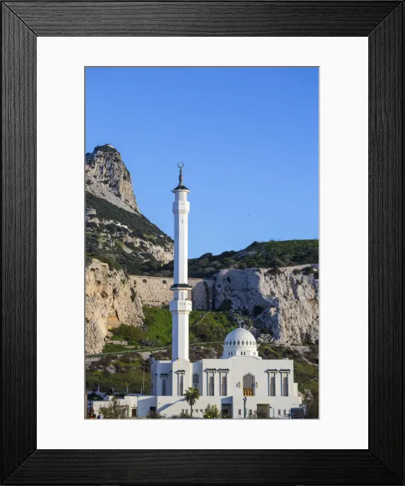 Framed Print : Gibraltar, Europa Point, Mosque of the Two custodians infront of the Rock of Gibraltar Framed Print : Gibraltar, Europa Point, Mosque of the Two custodians infront of the Rock of Gibraltar
