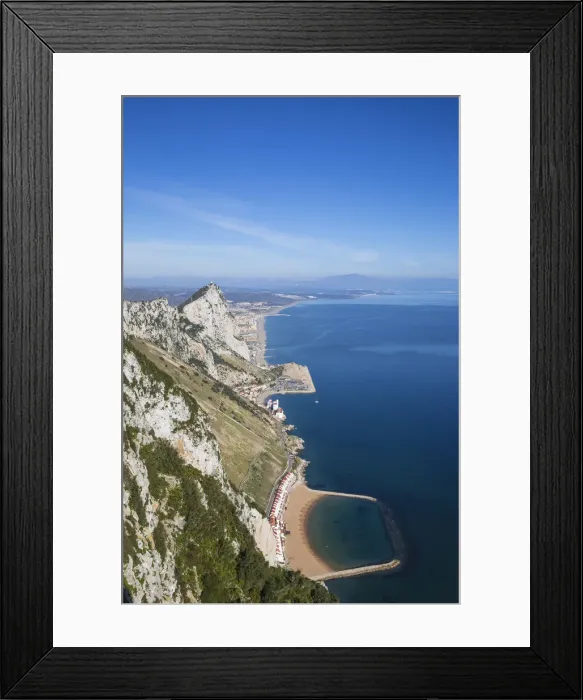 Framed Print : Gibraltar, View of Gibraltar rock, Sandy Bay, Caltalan Bay with Spanish beaches in Framed Print : Gibraltar, View of Gibraltar rock, Sandy Bay, Caltalan Bay with Spanish beaches in