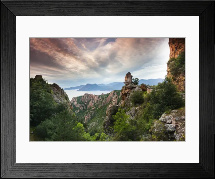 Framed Print : France, Corsica, Corse-du-Sud Department, Calanche Region, Porto, red rock landscape Framed Print : France, Corsica, Corse-du-Sud Department, Calanche Region, Porto, red rock landscape