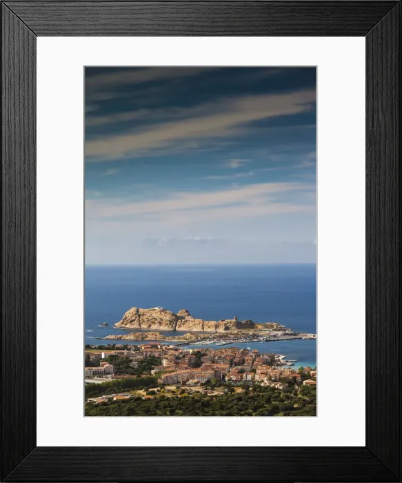 Framed Print : France, Corsica, Haute-Corse Department, La Balagne Region, Ile Rousse, elevated view Framed Print : France, Corsica, Haute-Corse Department, La Balagne Region, Ile Rousse, elevated view