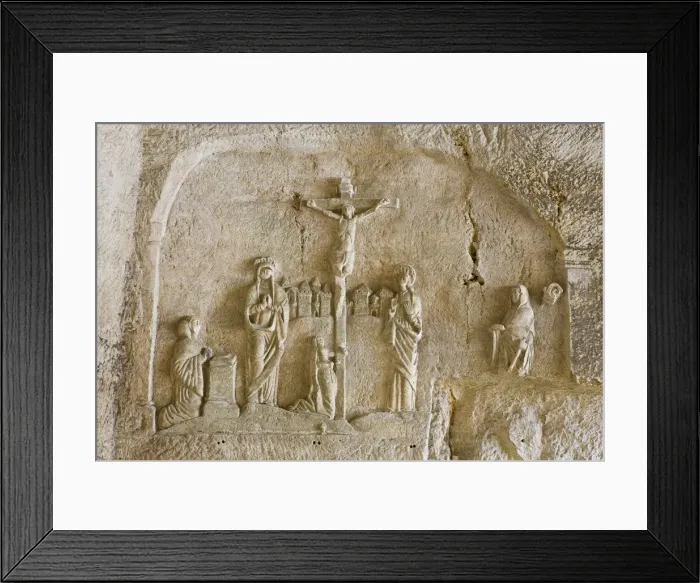 Framed Print : Crucifixion Cave Carving, Brantome Abbey, Dordogne, France