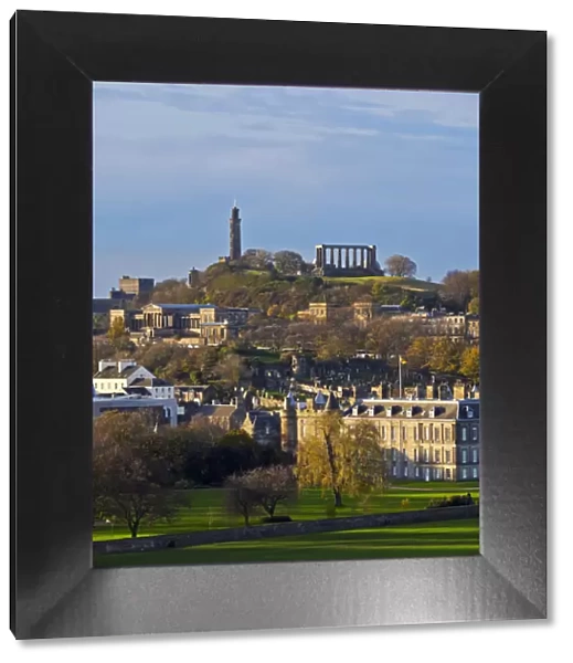 UK, Scotland, Lothian, Edinburgh, View of the Palace of Holyroodhouse and the Calton Hill