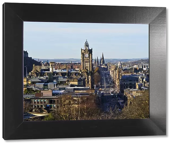 UK, Scotland, Lothian, Edinburgh, Calton Hill, View of the Princes Street with the