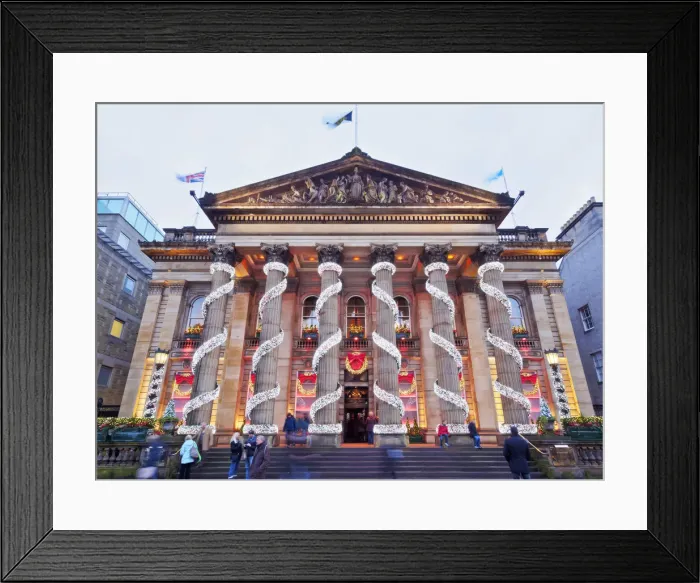 Framed Print : UK, Scotland, Lothian, Edinburgh, George Street, Twilight view of the Christmas Framed Print : UK, Scotland, Lothian, Edinburgh, George Street, Twilight view of the Christmas