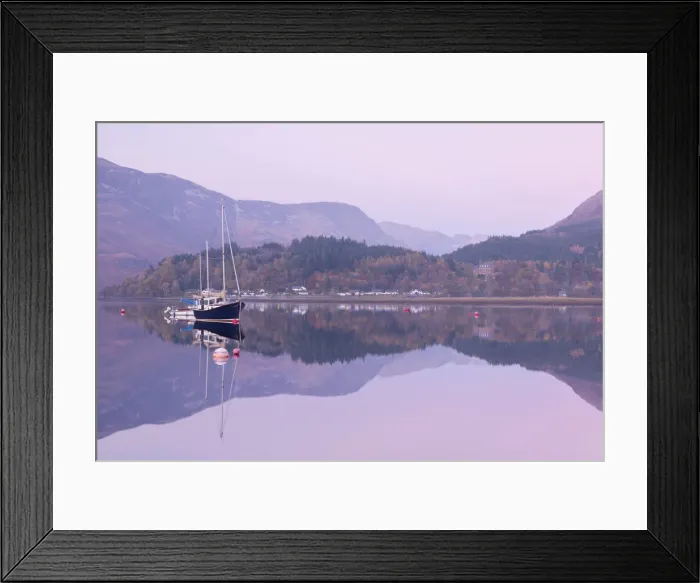 Framed Print : Yachts moored on a mirror still Loch Leven during twilight, Glencoe, Highland, Scotland Framed Print : Yachts moored on a mirror still Loch Leven during twilight, Glencoe, Highland, Scotland