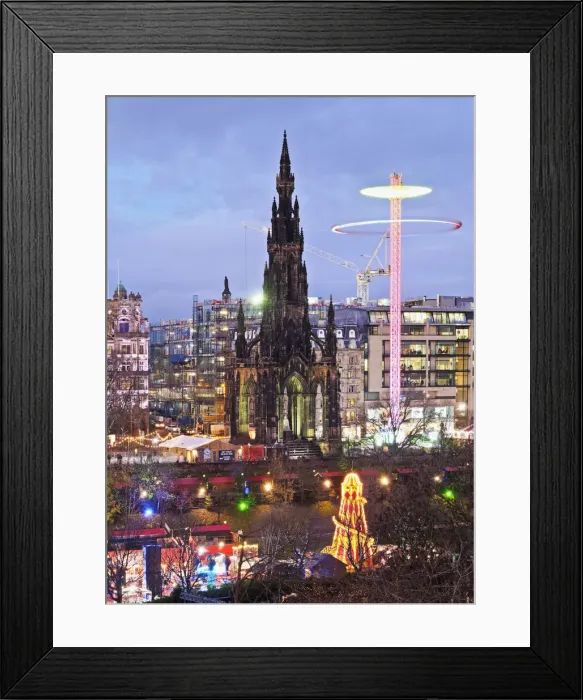 Framed Print : UK, Scotland, Lothian, Edinburgh, Twilight view of The Scott Monument and Star Flyer Framed Print : UK, Scotland, Lothian, Edinburgh, Twilight view of The Scott Monument and Star Flyer