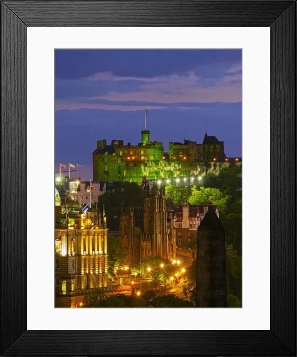 Framed Print : UK, Scotland, Lothian, Edinburgh, Old Town and Edinburgh Castle illuminated during Framed Print : UK, Scotland, Lothian, Edinburgh, Old Town and Edinburgh Castle illuminated during