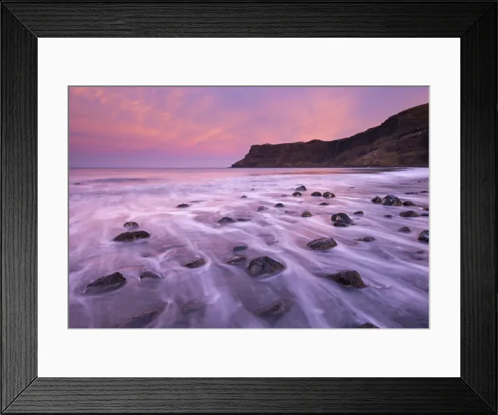 Framed Print : Colourful pink sunrise above Talisker Bay, Isle of Skye, Scotland, UK