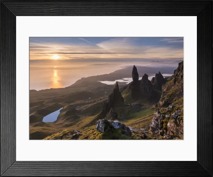 Framed Print : Sunrise over the spectacular Old Man of Storr basalt pinnacles on the Isle of Skye Framed Print : Sunrise over the spectacular Old Man of Storr basalt pinnacles on the Isle of Skye