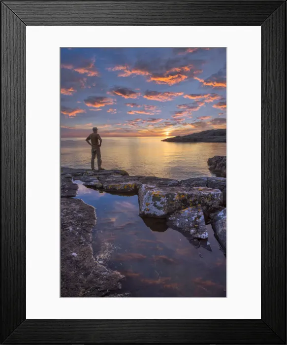 Framed Print : Europe, United Kingdom, Scotland, man on coast near Lochinver at sunset (MR) (m) Framed Print : Europe, United Kingdom, Scotland, man on coast near Lochinver at sunset (MR) (m)