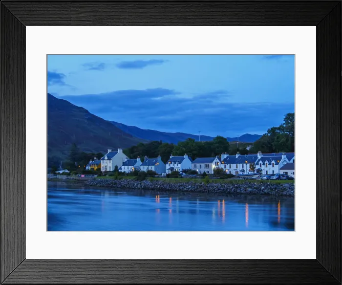 Framed Print : UK, Scotland, Highlands, Twilight view of Loch Long and Dornie Village