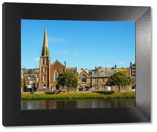 UK, Scotland, Inverness, View of the River Ness and the St Columbas Church