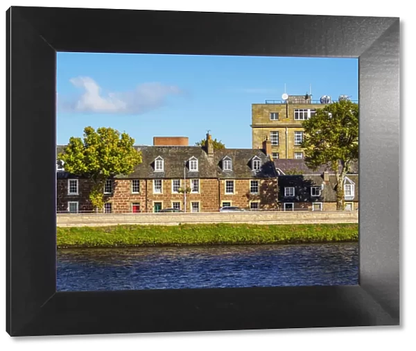 UK, Scotland, Inverness, Row Houses and River Ness