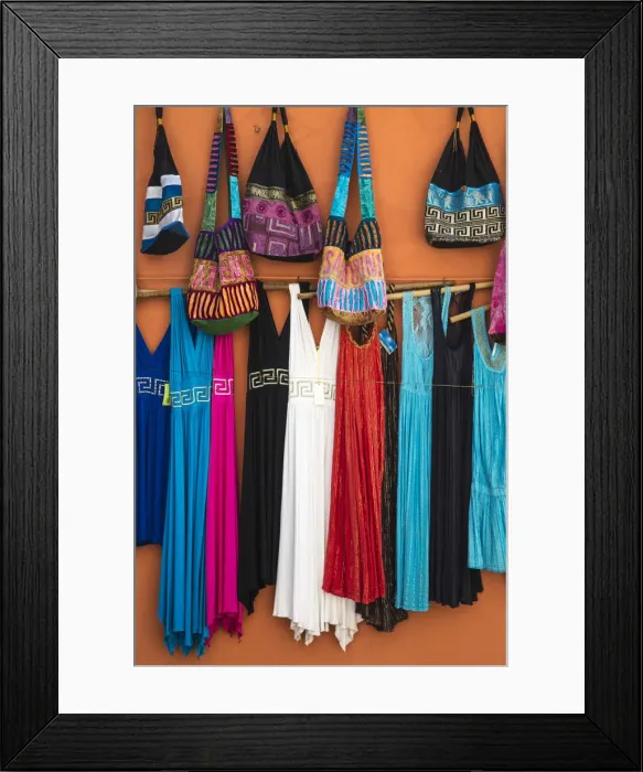 Framed Print : Greece, Attica, Athens, Clothes and bags for sale in Plaka Framed Print : Greece, Attica, Athens, Clothes and bags for sale in Plaka