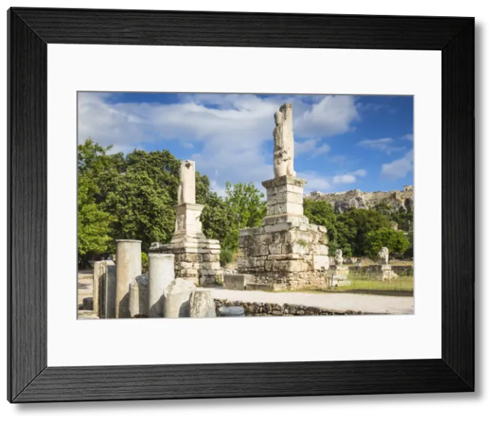 Framed Print : Greece, Attica, Athens, The Agora, Statues standing along the former facade of Framed Print : Greece, Attica, Athens, The Agora, Statues standing along the former facade of