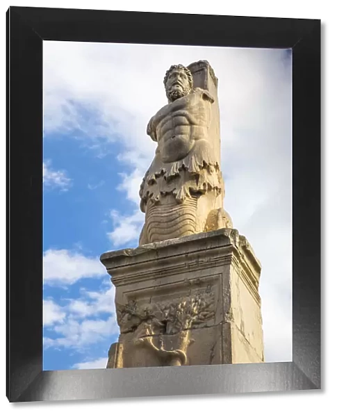 Greece, Attica, Athens, The Agora, Statues standing along the former facade of the