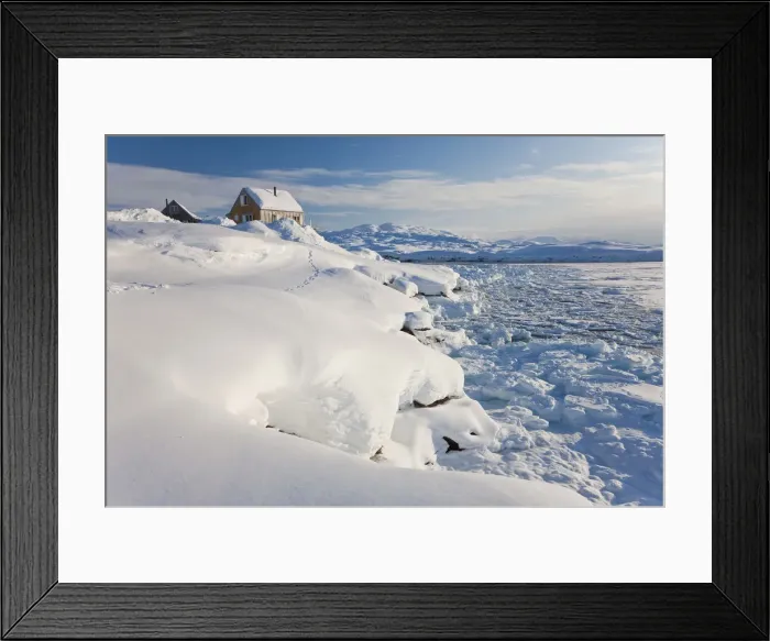 Framed Print : House on edge of fjord, Tiniteqilaq, Greenland Framed Print : House on edge of fjord, Tiniteqilaq, Greenland