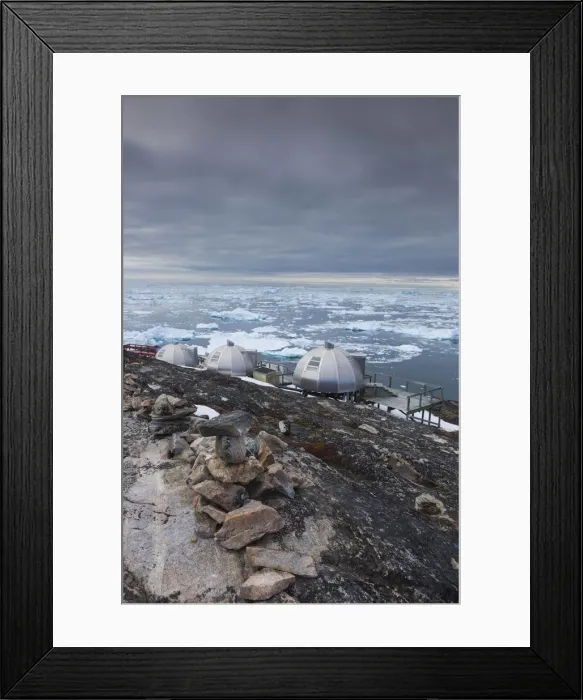 Framed Print : Greenland, Disko Bay, Ilulissat, waterfront igloo houses Framed Print : Greenland, Disko Bay, Ilulissat, waterfront igloo houses