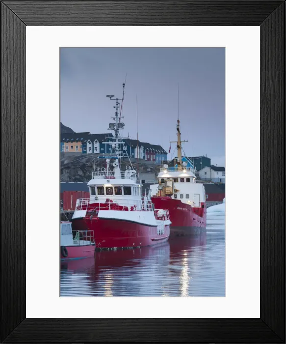 Framed Print : Greenland, Qaqortoq, town harbor, dusk Framed Print : Greenland, Qaqortoq, town harbor, dusk