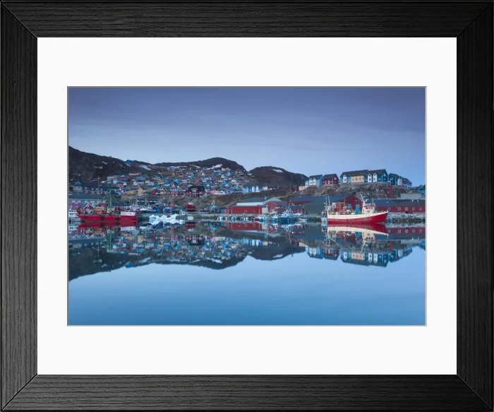 Framed Print : Greenland, Qaqortoq, town harbor, dusk Framed Print : Greenland, Qaqortoq, town harbor, dusk