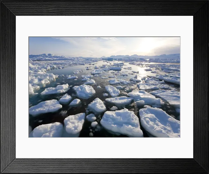 Framed Print : Tiniteqilaq and sea ice in fjord, E. Greenland Framed Print : Tiniteqilaq and sea ice in fjord, E. Greenland