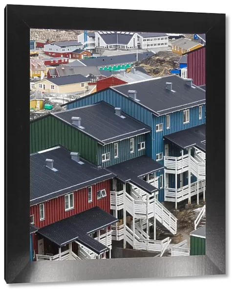 Greenland, Qaqortoq, elevated view of apartment houses