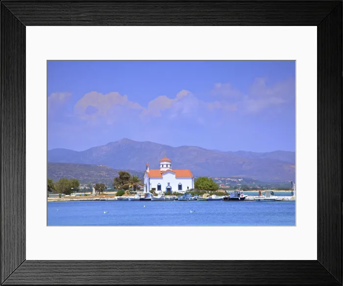 Framed Print : The Harbour and Agios Spyridon Church, Elafonisos Island, Laconia, The Peloponnese Framed Print : The Harbour and Agios Spyridon Church, Elafonisos Island, Laconia, The Peloponnese