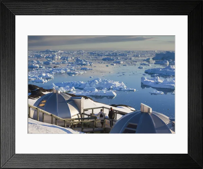 Framed Print : Greenland, Disko Bay, Ilulissat, waterfront igloo houses Framed Print : Greenland, Disko Bay, Ilulissat, waterfront igloo houses