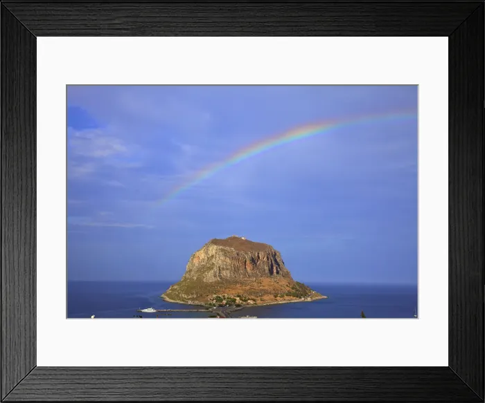 Framed Print : Rainbow Over Monemvasia, Laconia, The Peloponnese, Greece, Southern Europe Framed Print : Rainbow Over Monemvasia, Laconia, The Peloponnese, Greece, Southern Europe