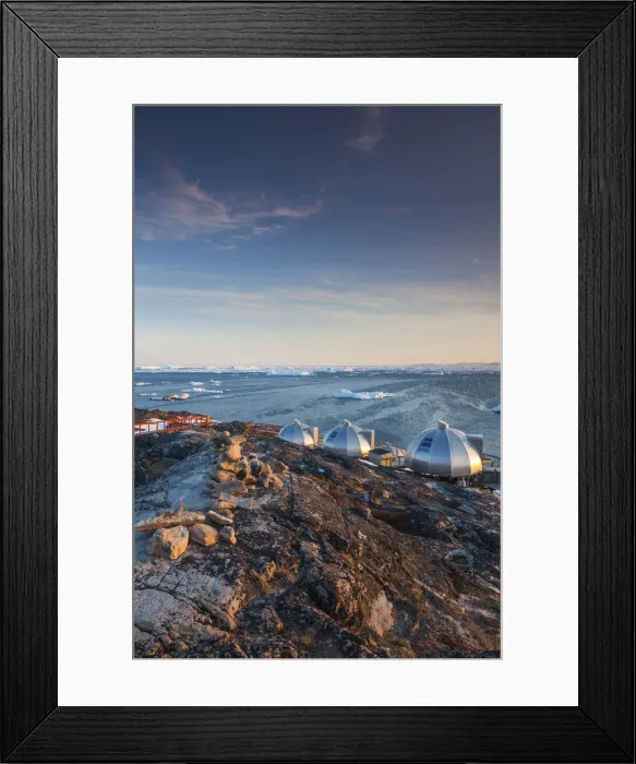 Framed Print : Greenland, Disko Bay, Ilulissat, waterfront igloo houses Framed Print : Greenland, Disko Bay, Ilulissat, waterfront igloo houses
