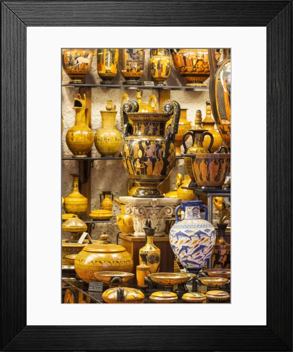 Framed Print : Greece, Central Greece Region, Delphi, souvenir shop selling reproductions of Ancient Framed Print : Greece, Central Greece Region, Delphi, souvenir shop selling reproductions of Ancient