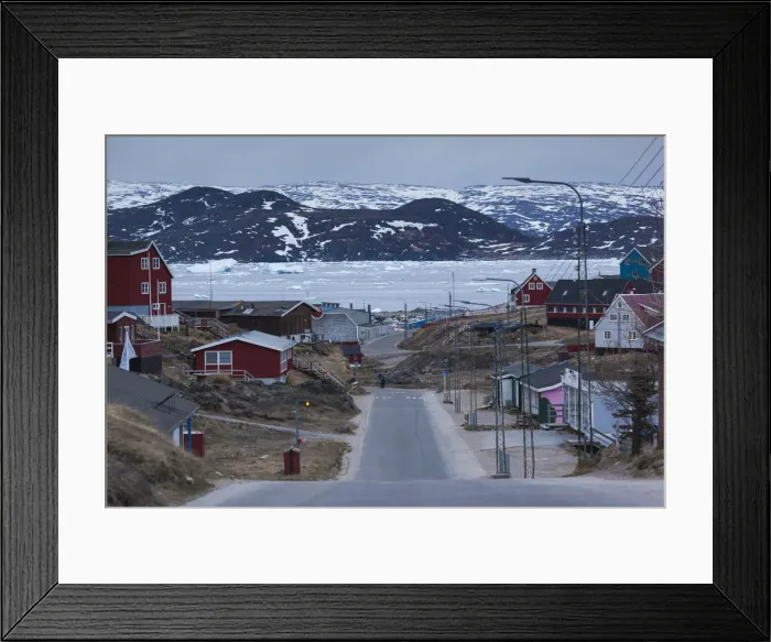 Framed Print : Greenland, Qaqortoq, elevated town view, dusk Framed Print : Greenland, Qaqortoq, elevated town view, dusk