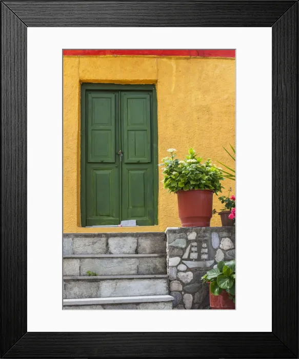 Framed Print : Greece, Thessaly Region, Agios Ioannis, Pelion Peninsula, colorful house detail Framed Print : Greece, Thessaly Region, Agios Ioannis, Pelion Peninsula, colorful house detail
