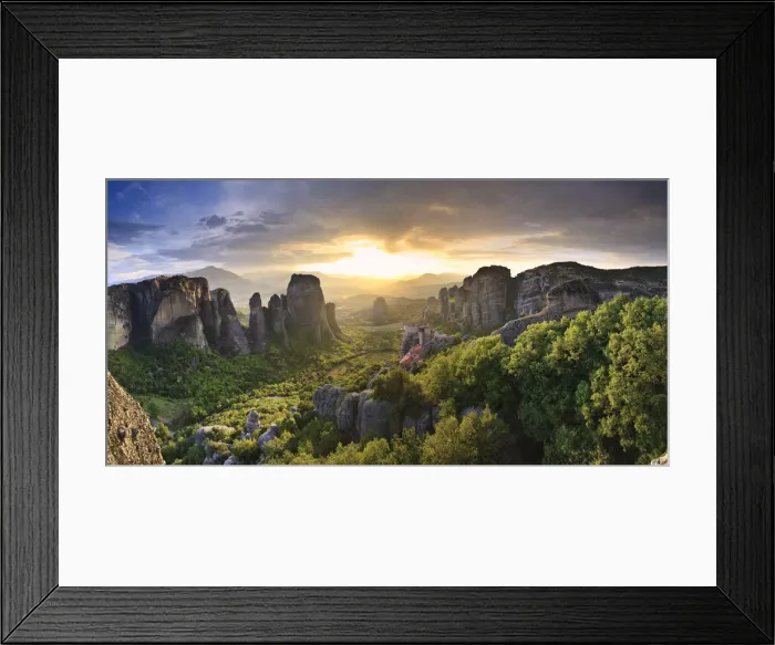 Framed Print : Greece, Thessaly, Meteora, Panoramic view of Meteora and Holy Monastery of Rousanou Framed Print : Greece, Thessaly, Meteora, Panoramic view of Meteora and Holy Monastery of Rousanou